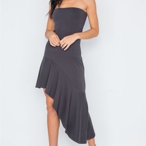 Strapless Flounce Hem Solid Dress